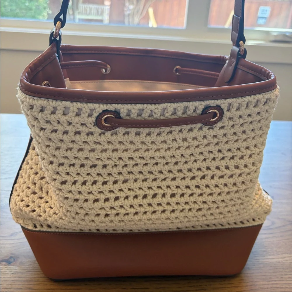 NWOT Tuckernuck Cream Crochet Leather Dakota Bucket Bag - Picture 9 of 11